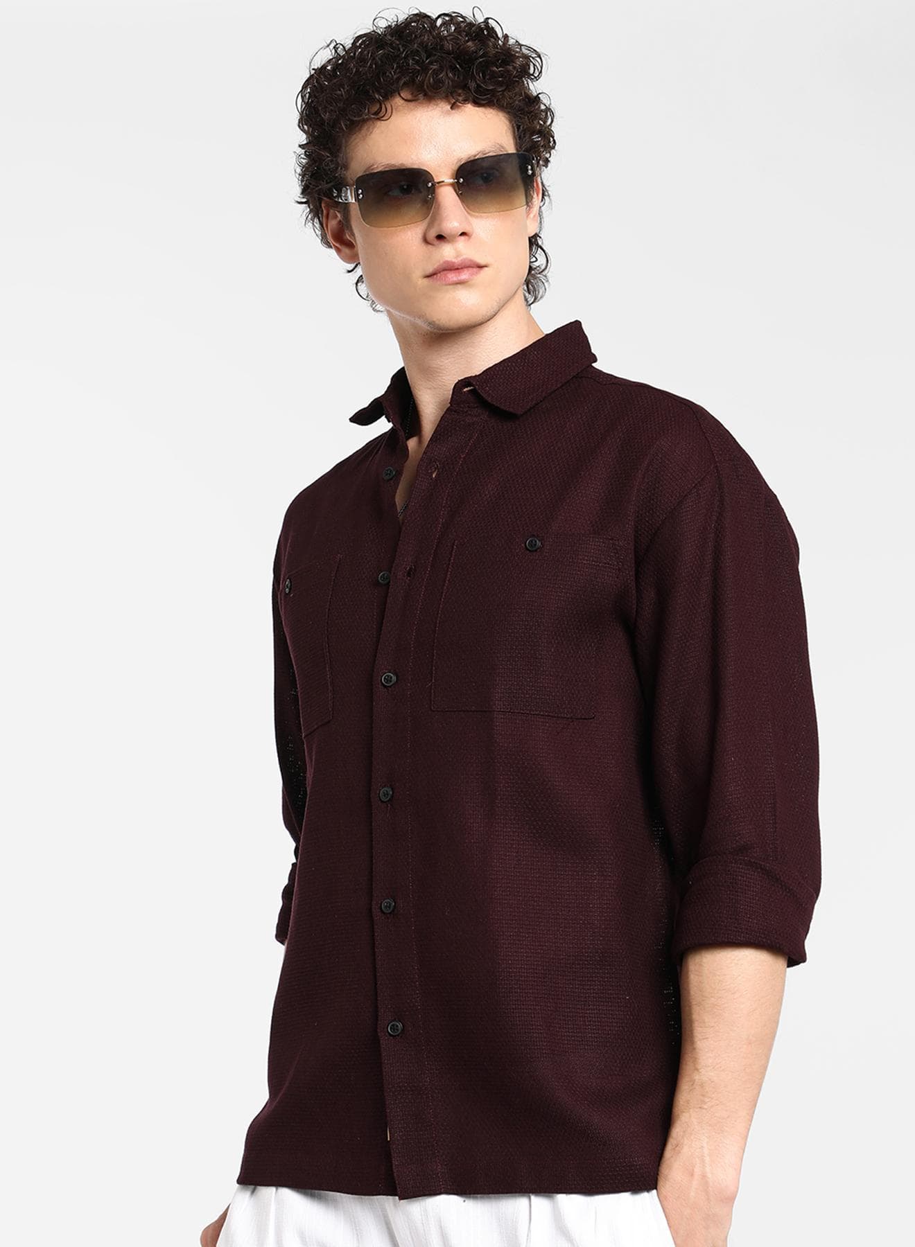 Men's Burgundy Red Solid Utility Shirt