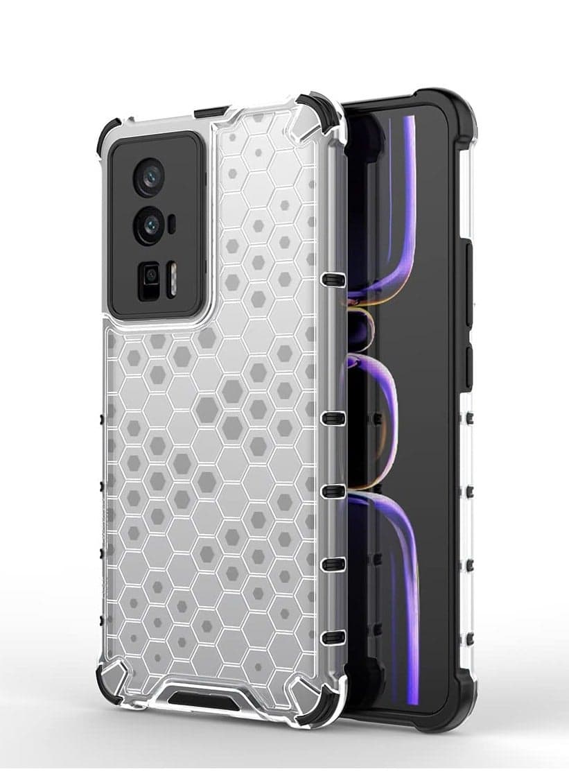 Case for Xiaomi POCO F5 Pro 5G, Ultra-thin Silicone TPU Shockproof Bumper Phone Case Cover, Advanced Air Cushion Drop Protection, Honeycomb Shape (White)