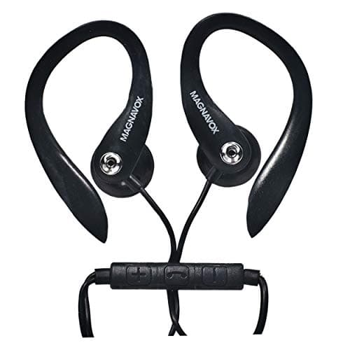 Magnavox MHP4854-BK Earhook Earbuds With Microphone in Black | Available in Black & White | Extra Value Comfort Stereo | Durable Rubberized Cable
