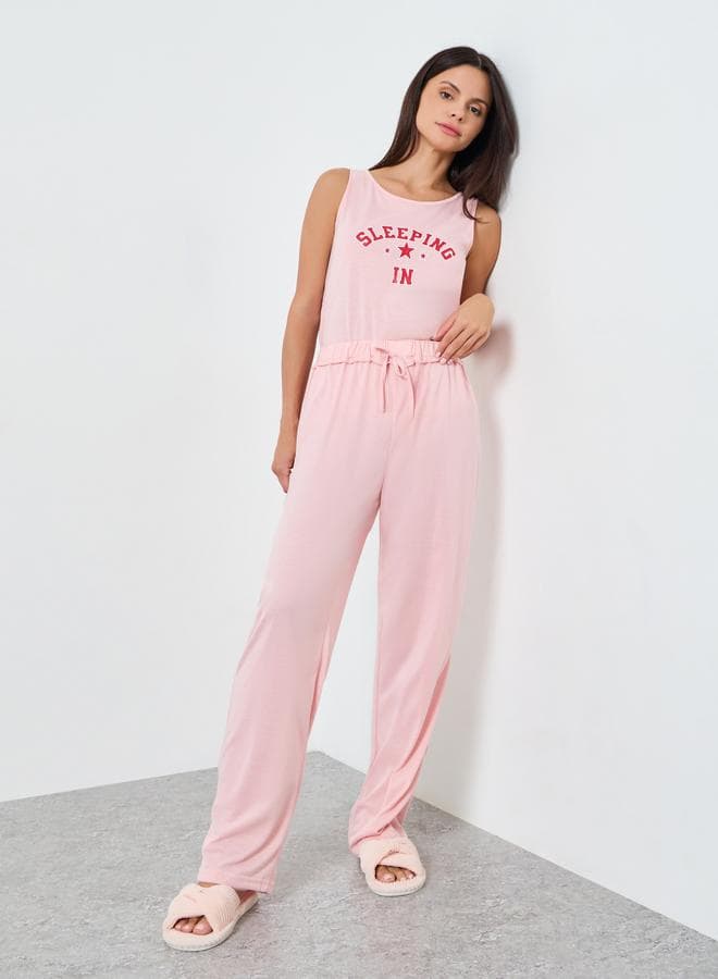 Sleeping In Tank and Solid Ruffle Waist Pyjama Set