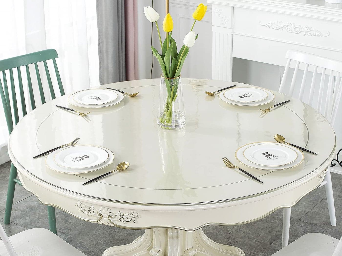 Deep Dream 15mm Thick 46 Inches Clear Round Table Protector Round Table Cover Tablecloth Protector Table Protector for Dining Room Table Office