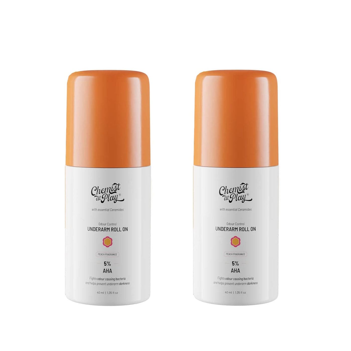 Chemist at Play UnderArm RollOn with 5 Lactic Acid 1 Mandelic Acid Prevents Odour Brightens Skin Exfoliates Underarm Peach Fragrance Alcohol Aluminium Free 40ml Pack of 2