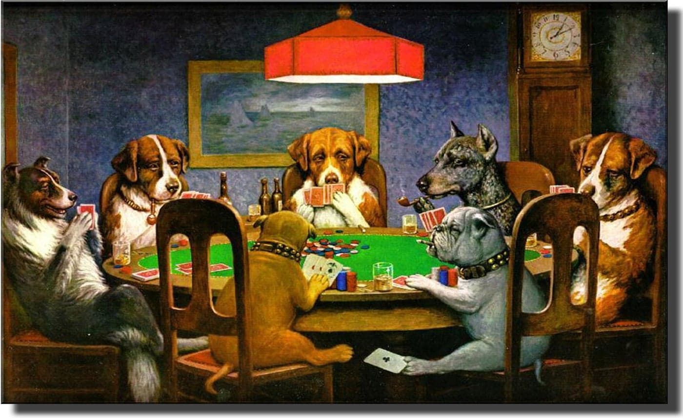 Dogs Playing Poker Ace in The Paw Wall Picture on Stretched Canvas Decor Ready to Hang