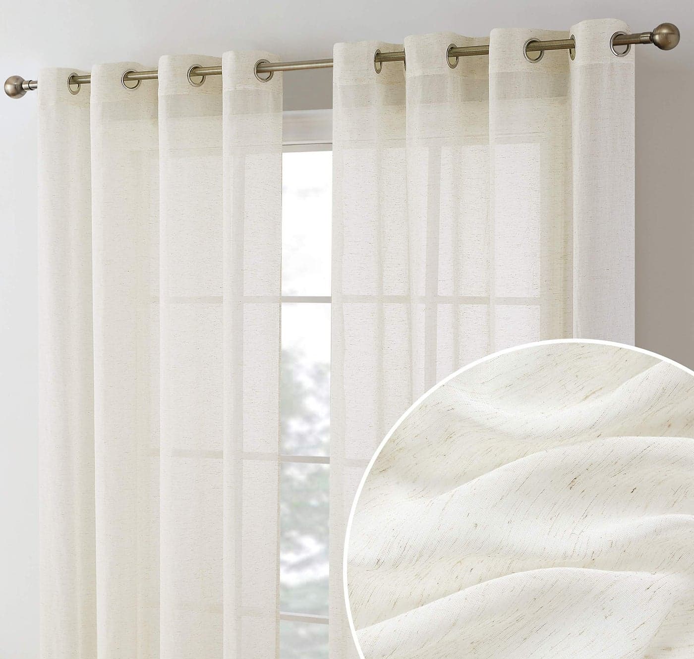 HLCME Sierra Burlap Flax Linen Semi Sheer Privacy Light Filtering Transparent Window Grommet Floor Length Thick Curtains Drapery Panels for Office Living Room 2 Panels 54 W x 84 L Natural Linen