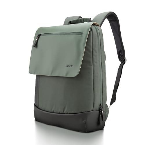 Acer UrbanLite Slim Backpack | Lightweight Travel & Office Bag | PU Molded Handle | Anti-Theft Pocket | Padded Laptop Compartment | Air-Mesh Back | Black & Forest Green | Water-Resistant Fabric