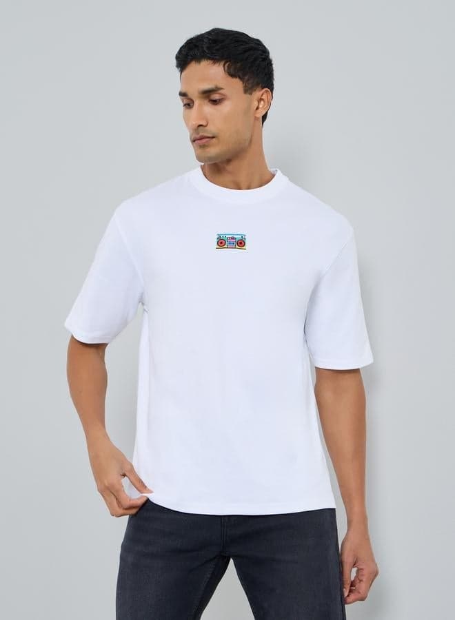 Men White Embroidered Oversized T-Shirt