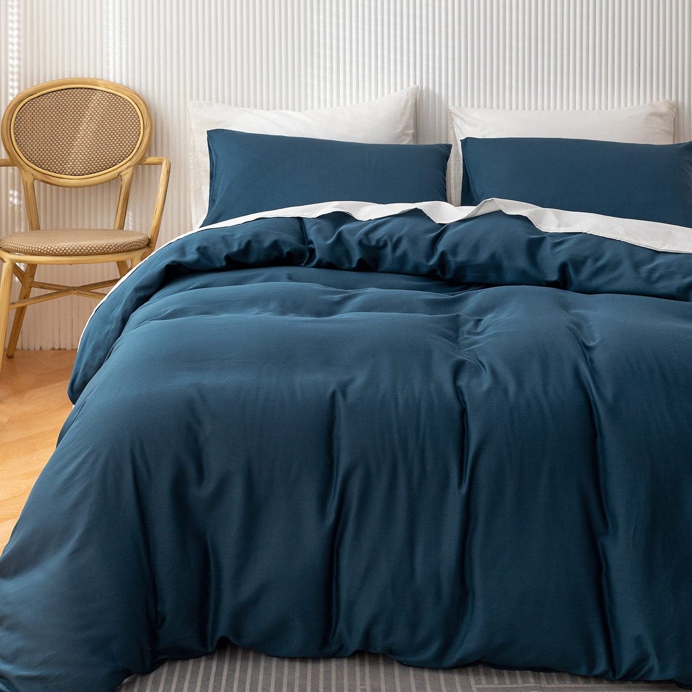 HeimenAogo Egyptian Cotton Duvet Cover Set Queen Ultra Soft and Breathable Comforter Cover with Zipper Closure High Thread Count Long Staple Cotton Blanket Cover 3pcs Ensign Blue