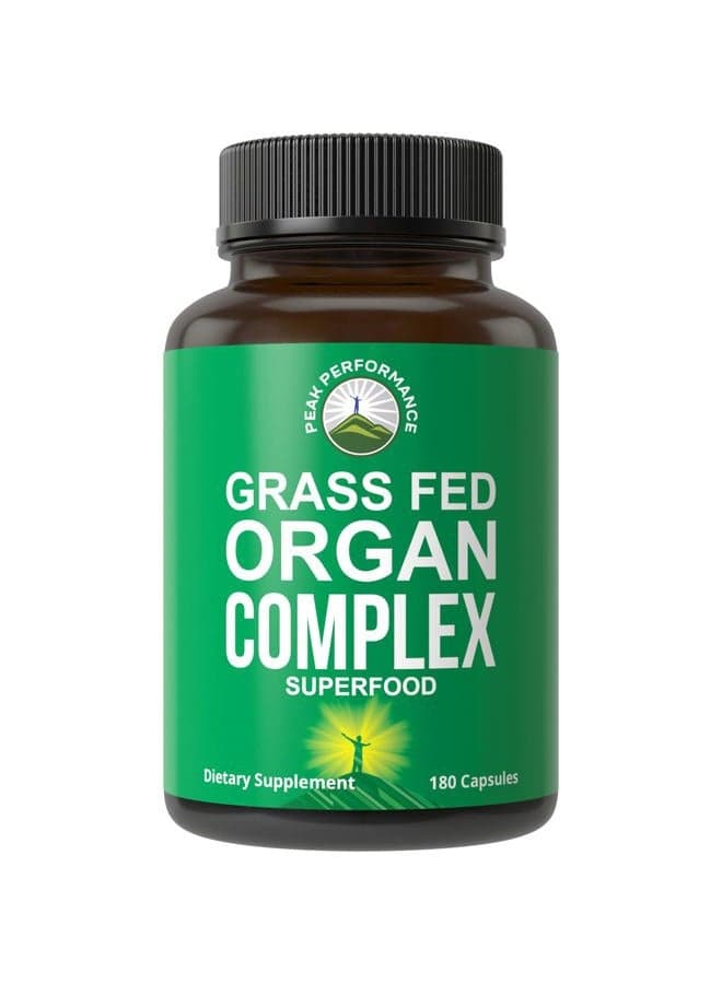 Grass Fed Beef Organ Complex from New Zealand (180 Capsules) Desiccated Organs Superfood Pills. GrassFed Beef Liver Capsules with Heart, Kidney, Pancreas, Spleen. Supplement