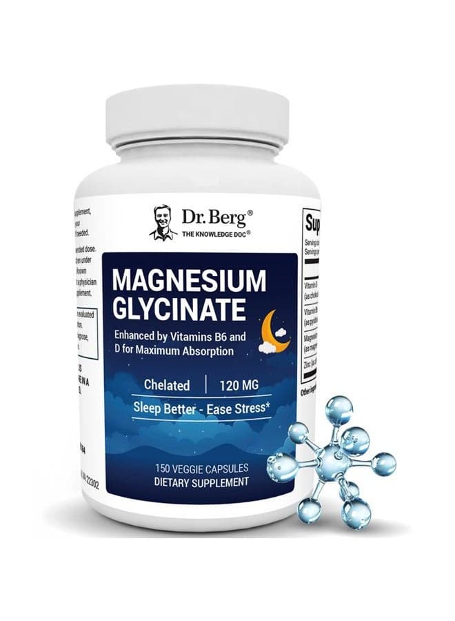Dr. Berg Maximum Strength 4-in-1 Chelated Magnesium Glycinate with Clean, Potent & Pure Ingredients | 4X Lab-Tested & Verified | USA Formulated Magnesium Supplement Capsules | 150 Capsules
