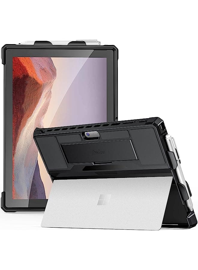 Rugged Protective Cover With Pencil Holder And Hand Strap, Compatible With Type Keyboard, Kickstand -Black