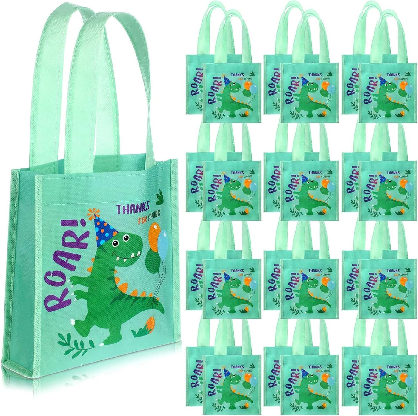 Kajaia 24 Pieces Small Dinosaur Party Favor Bags Dinosaur Gift Reusable Goody Candy Dino Non Woven Tote Treat Bags with Handles for Kids 68 x 64 InchLively Style
