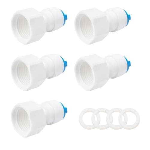 Jiuwu 1/2"Female to 3/8"O.D Quick Connect,5 Pack Hose Adapter Plastic Female 1/2" to 3/8" Tube Quick Connector Fitting for Ro Water Valve/Hose