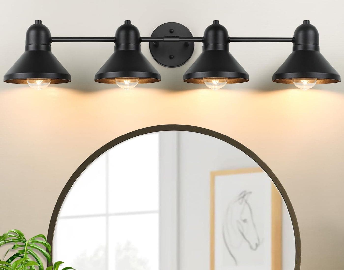 Bathroom Light Fixtures, 4-light Vanity Light Over Mirror, Matte Black Metal Bathroom Light, Modern Farmhouse Rustic Industrial Indoor Wall Mount Lighting Sconce for Living Room Cabinet Hallway