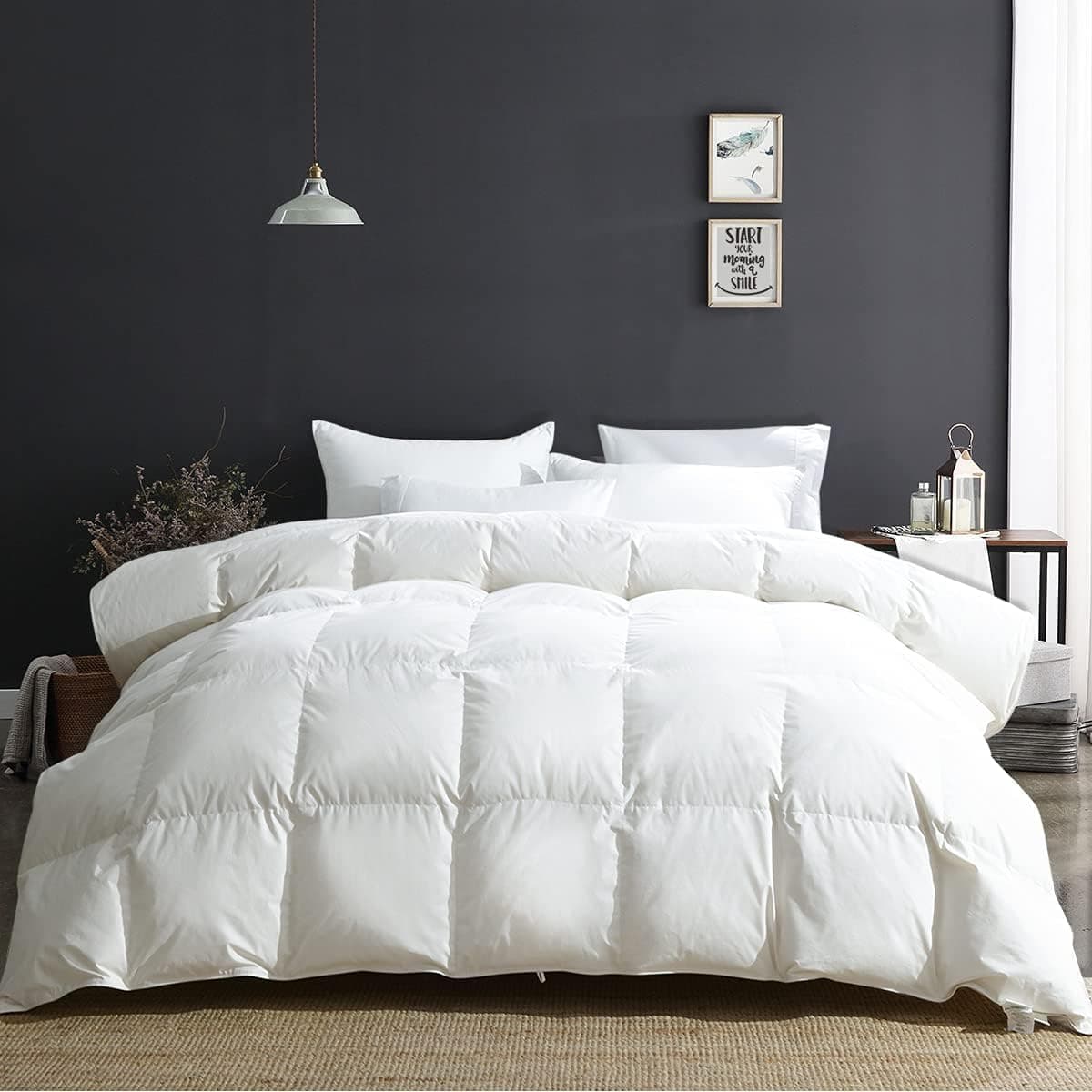 APSMILE Oversized Queen Luxury 100 Organic Cotton All Season Down Feather Fibers Comforter Fluffy FillPower Medium Warmth Duvet Insert 98x98 Ivory White