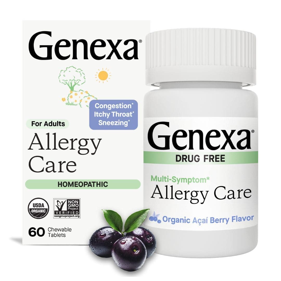 Allergy Care Drug Free NonDrowsy Allergy Decongestant Remedy for Adults Vegan NonGMO Homeopathic Allergy Relief Made Clean Organic Acai Berry Flavor 60 Chewable Tablets