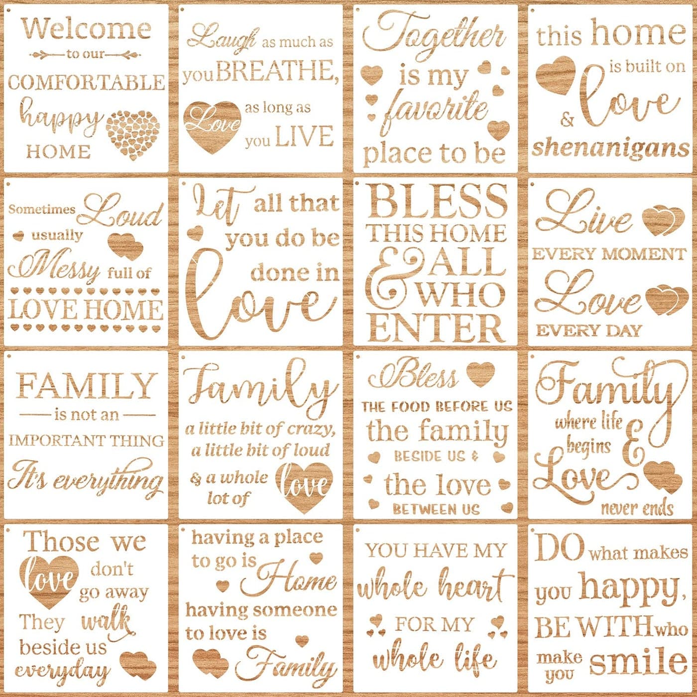 16 Pieces Inspirational Word Stencils Family Sign Stencils Reusable Painting Stencils Love Home Template with Metal Open Ring for Painting on Wood Porch Front Door Wall Decor 787 x 787 Inch