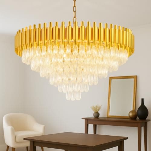 Homeluxe Luxury Modern Crystal Chandelier – Gold Finish Ceiling Light Fixture with Teardrop Glass for Living Room, Dining Room, or Foyer (HL_Gold_Mamba_400_MM)