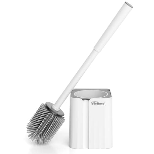 Toilet Brush and Holder Set Silicone Toilet Bowl Brush Bathroom Accessories Durable Toilet Scrubber Bristles Compact Size for RV Wall Mountable DripProof Deep Cleaning White