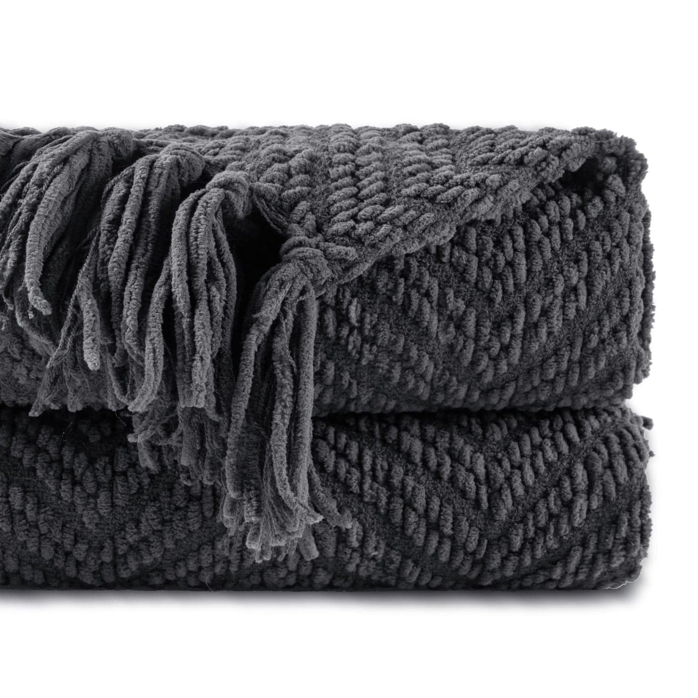BATTILO HOME Dark Grey Throw Blanket for Couch Knit Charcoal Throw Blanket Versatile for Chair 60 x 80 Inch Super Soft Warm Grey Blanket with Tassels for Bed Sofa and Living Room