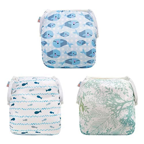 ALVABABY 3pcs Swim Diapers Baby Toddler Snap One Size Reusable Adjustable Baby Boy Large FishseaPlant 3ZSWY02