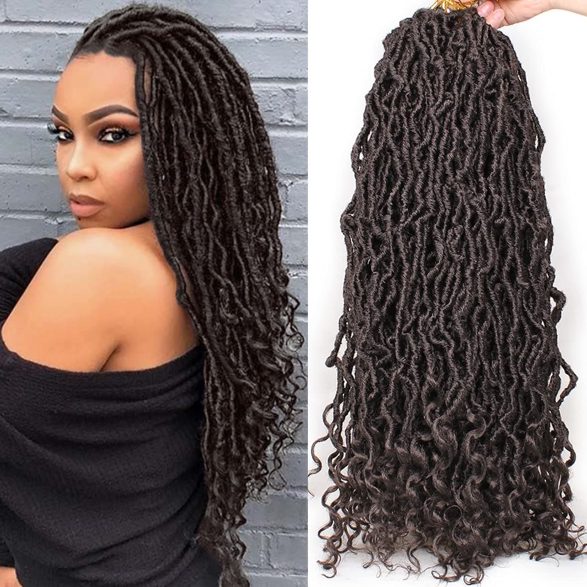Leeven 7 Packs 24 Inch Long Faux Locs Crochet Braids Hair With Curls At The Ends 84 Strandslot Goddess Soft Locs Crochet Hair for Women Afro Roots Synthetic Braid Hair 4