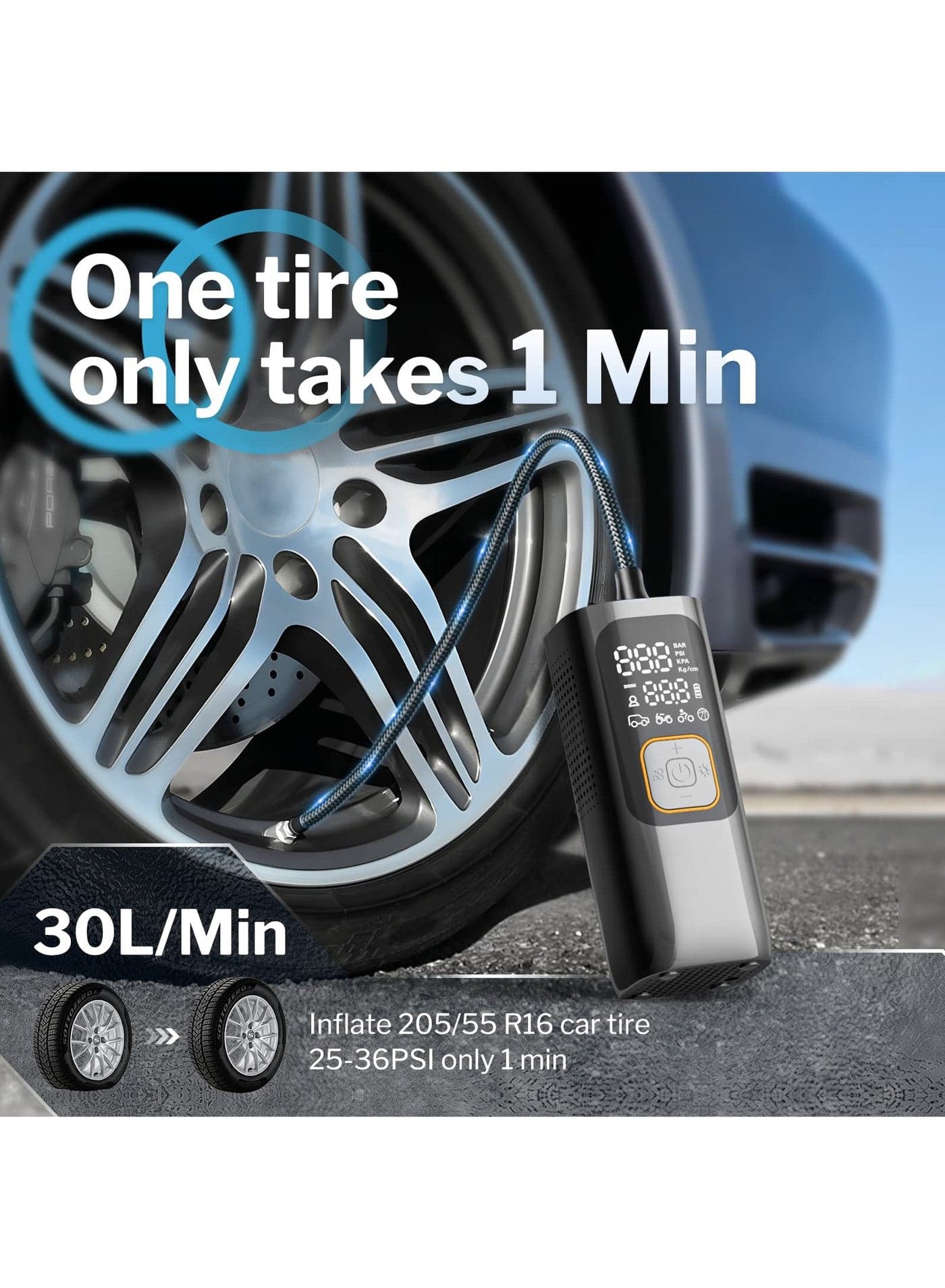 Tire Inflator Portable Air Compressor Air Pump for Car Tires by w/Auto-Shutoff Air Compressor for Car (160PSI) Powerful And Portable Tire Inflator Compact Bike Pump