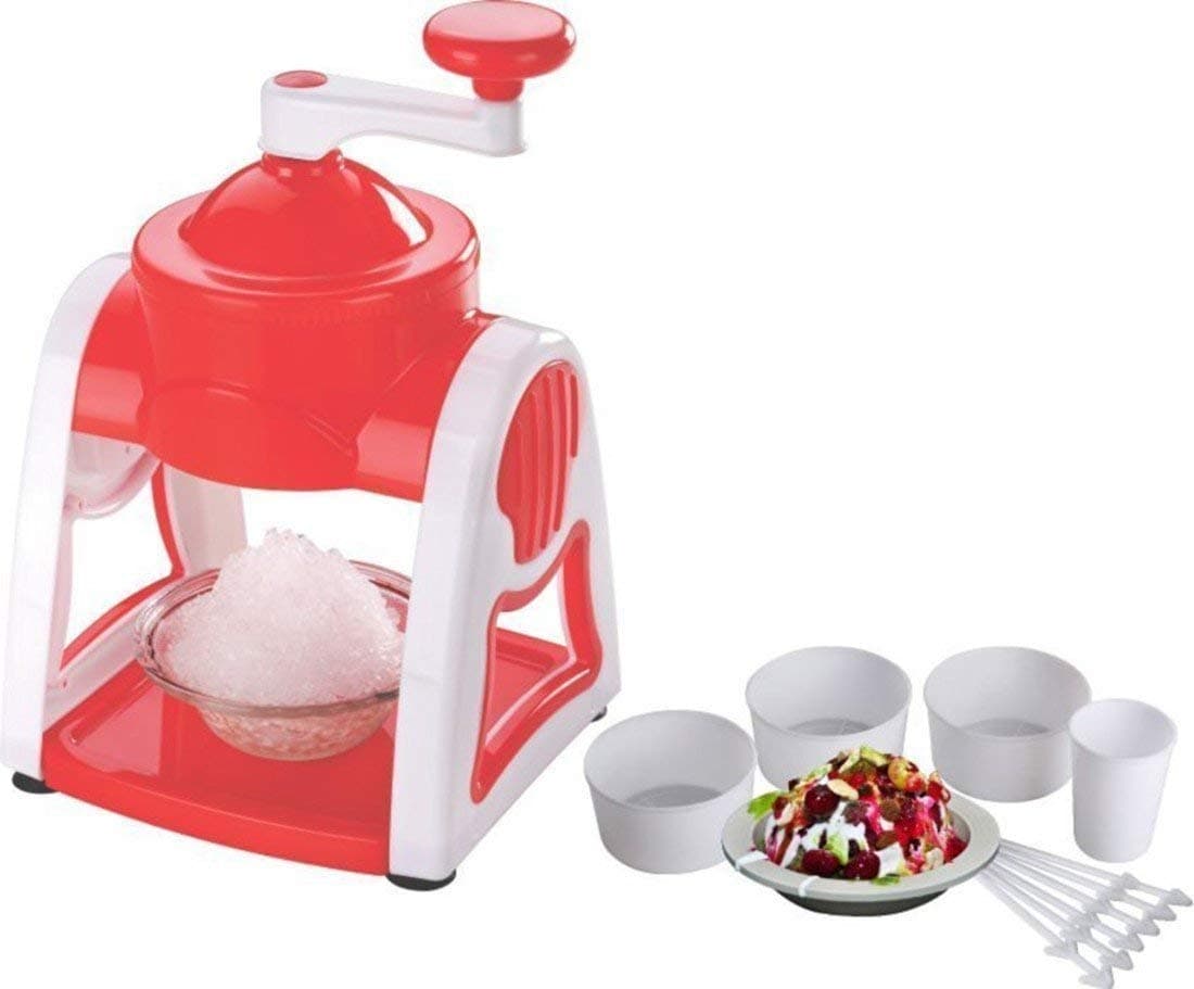 Homeistic Applience Plastic Ice Gola Maker Machine Gola Slush Maker Ice Snow Maker Machine Setwith 3 Bowl 1 Glass 6 Sticks and 1 Dish Multicolour