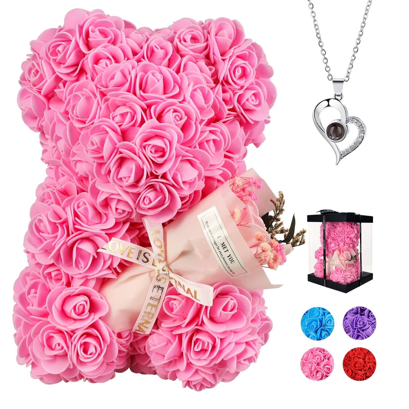 K KYMAKE Valentines Day Gifts for Her Rose Bear for Women Artificial Rose Teddy Bear Birthday Bouquet Mothers Day Rose Gift Perfect for Wife Mom Grandma