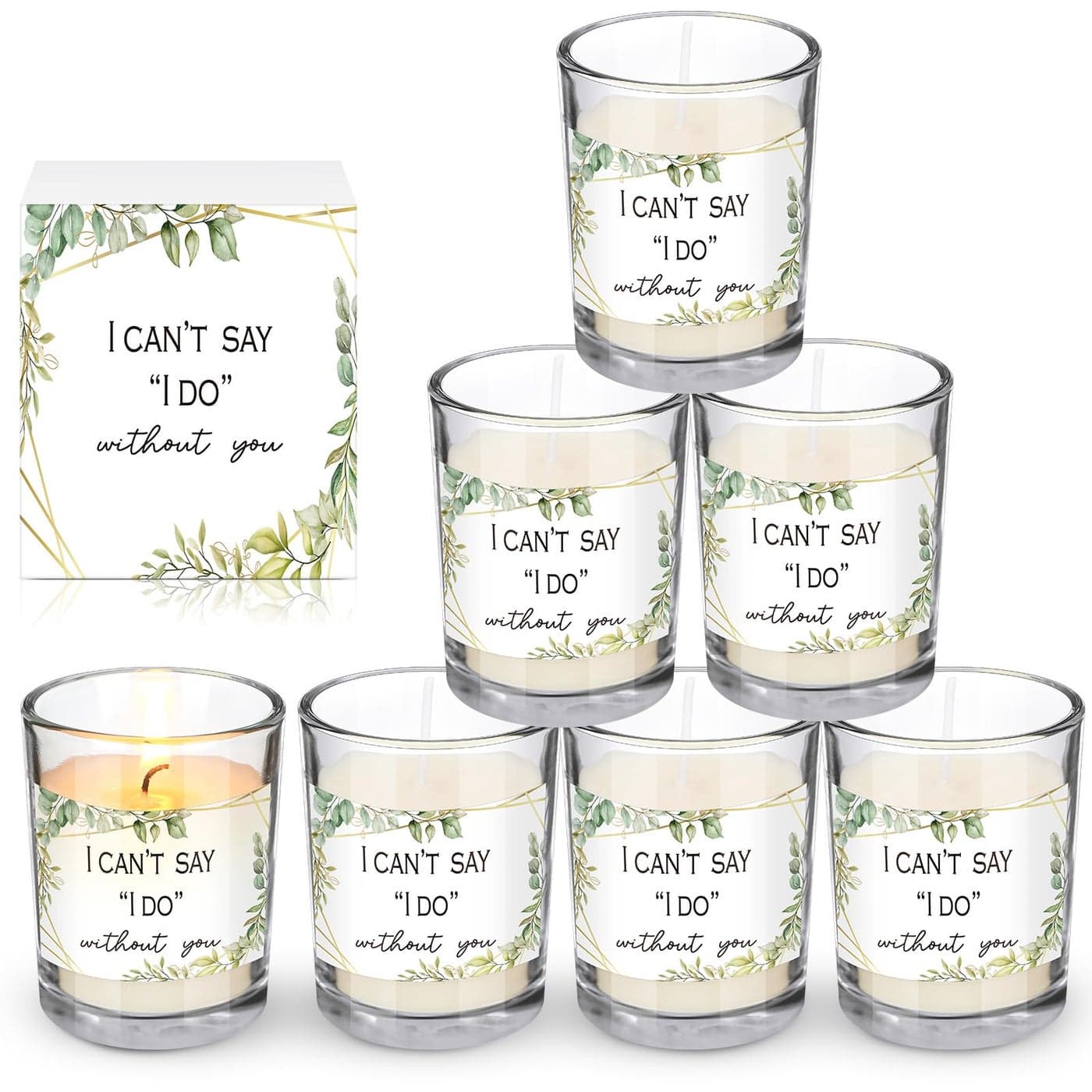 Threlaco 6 Pcs Bridesmaid Proposal Gifts I Cant Say I Do Without You Candles Bridesmaid Gifts Natural Soy Wax Candles with Boxes for Best Friends WeddingEucalyptus Leaf