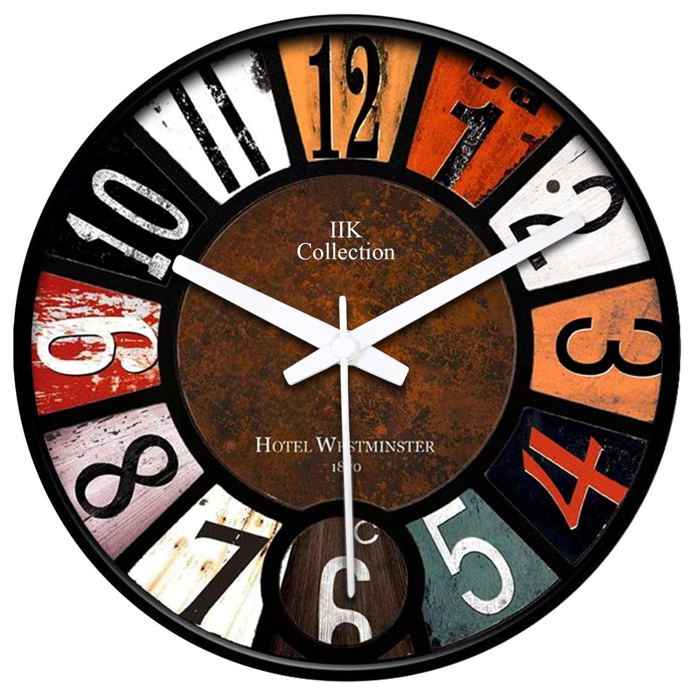 IIK COLLECTION 12-inch Plastic Designer Analogue Sweep Silent (No Tic-Tic Sound) Quartz Movement Round Wall Clock for Home, Wall Clock for Living Room, Bedroom, (30 cm x 30 cm x 6 cm)