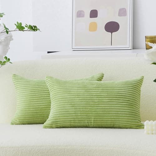 Home Brilliant Sage Green Rectangle Spring Pillow Covers 12x20 Lumbar Pillow Cover Accent Corduroy Striped Oblong Throw Pillows for Couch Decor, Set of 2, 12 x 20 inch, Sage Green