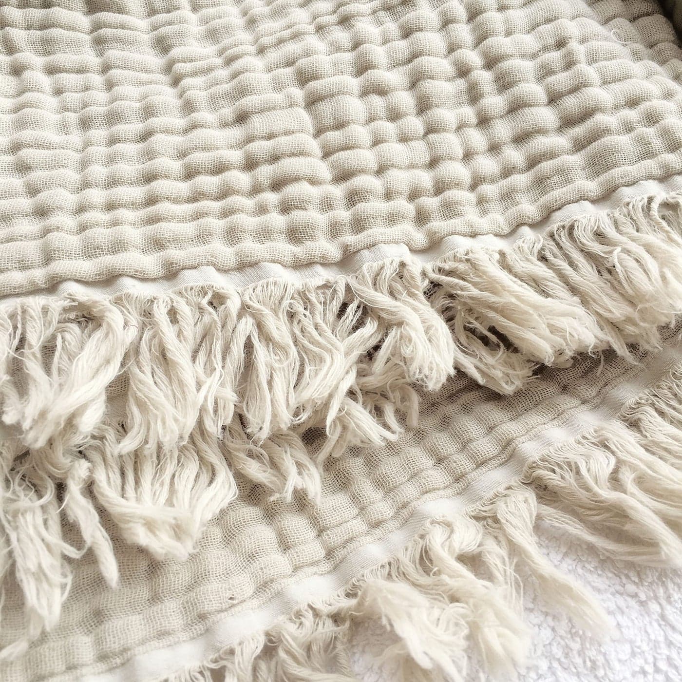 KyraHome 100 Organic Cotton 50x60 Muslin Blanket for Adult Couch Toddler PreWashed PlantDyed Lightweight Soft Cotton Throw Blanket for Summer All Season Oatmeal KhakiSandshell