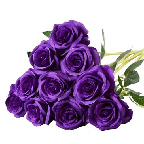 Eternal Blossom 10pcs Purple Rose Artificial Flower,Artificial Rose Silk Flower 50cm Fake Rose Blossom Bridal Bouquet for Home Wedding Decor (Purple)