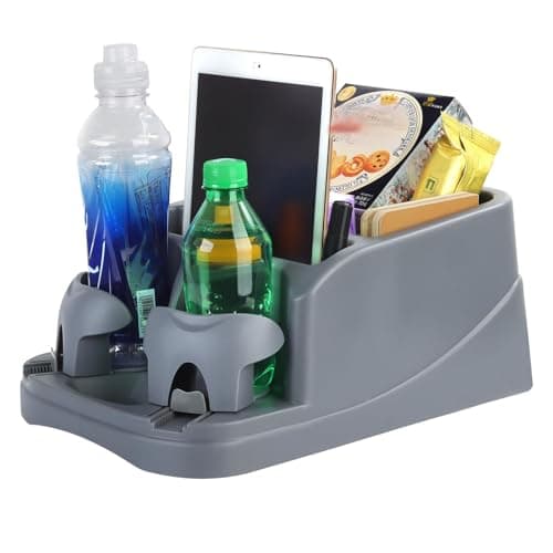 nbnhxnff Big Plastic Console for Cars, Trucks, Minivans, SUVs with 2 Adjustable Drink Cup Holders pad Book Holder, Back Bench and Front Seat or Floor Middle Console Universal Vehicle Organizer Grey