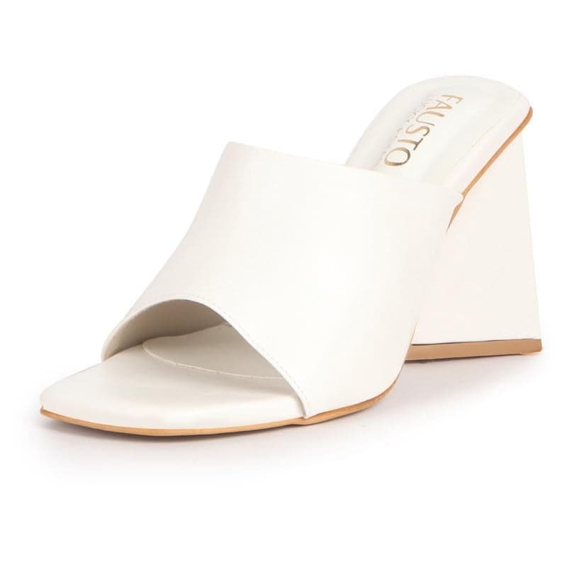 FAUSTO FST FSWC-20006 WHITE-38 Women White Open Square Toe Cone Block Heel Formal Slip On Sandals with Wide Vamp Strap | Elegant Slip-On 4 Inch Heel Sandals For Office, Work, Party (5 UK)