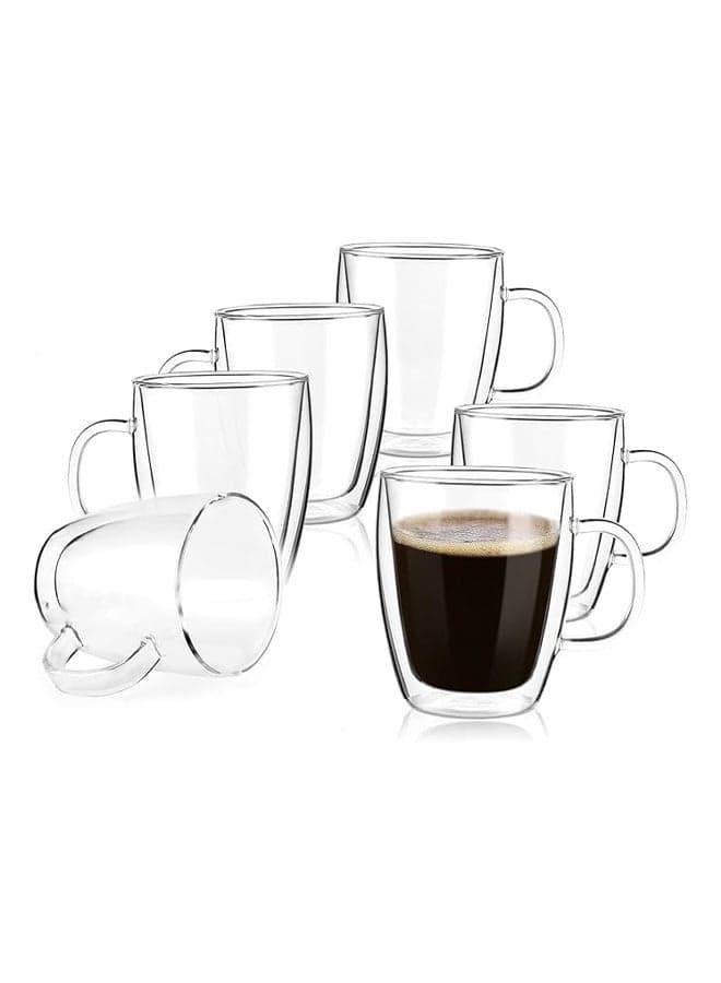 6-Piece Set Coffee Cups with Handle – Insulated Clear Borosilicate Glass Mugs for Espresso, Cappuccino & Tea, Multiple Sizes