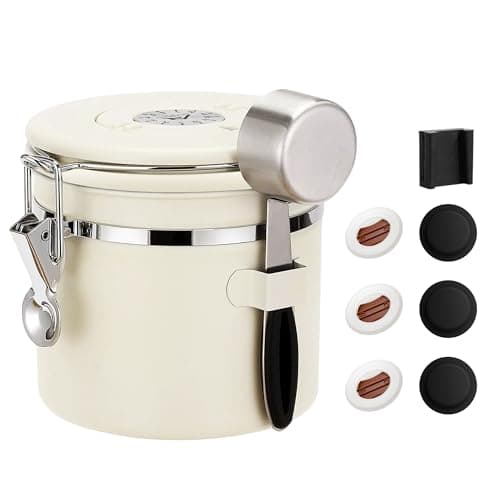 ShanSon Coffee Canister Airtight Coffee Container Stainless Steel Coffee Bean Storage Container with Scoop Coffee Canister for Beans Grounds Sugar Flour Tea Cereal,11OZ,Beige