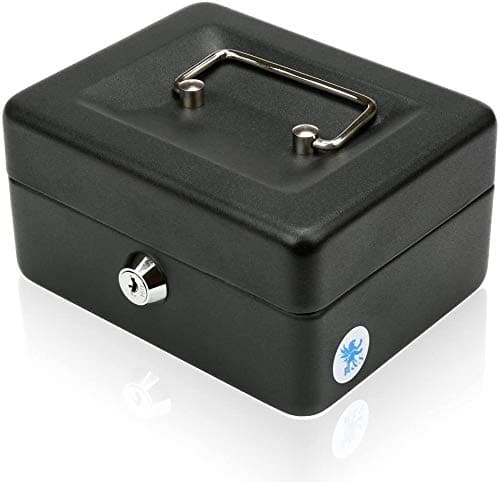 Delzon Small Cash Box with Key Lock and Coin Try, Portable 6" Petty Cash Tin Steel Money Safe Box (Multi Color)