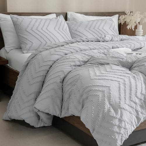 Andency Silver Grey Comforter Full Size, Boho Grey Soft Warm Bedding Comforter Sets for Full Bed, 3 Pieces Gray Chevron Tufted Aesthetic Microfiber Lightweight Comforter Set