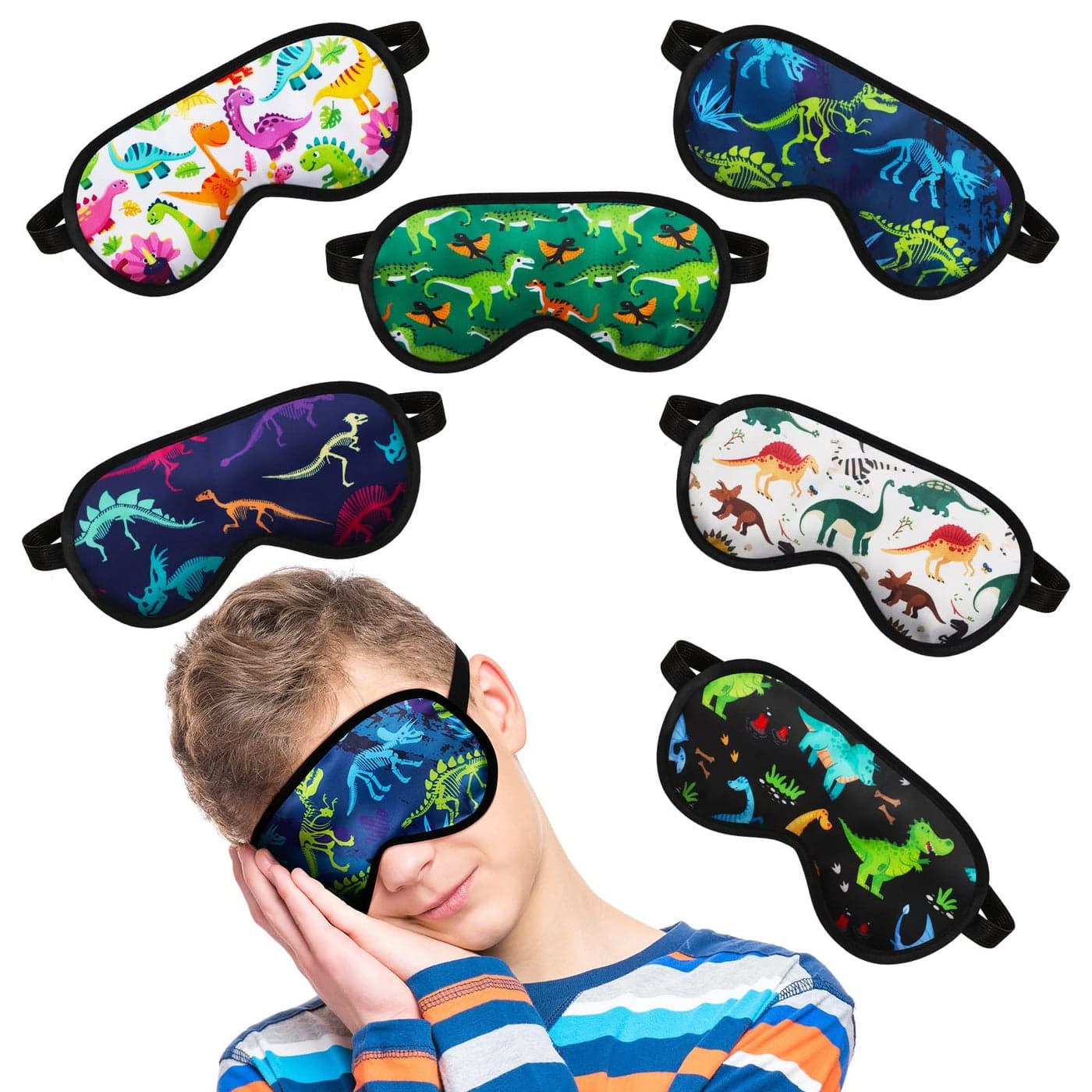 Eurzom 6 Pieces Kid Shark Dinosaur Sleep Mask Soft Satin Eye Mask Boy Sleeping Sheet Kids Night Sheet for Sleeping 6 StylesDinosaur