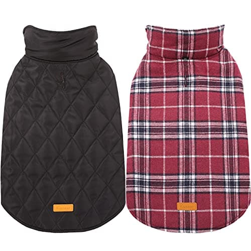Kuoser Waterproof Dog Coat, Reversible Dog Jacket for Small Dogs, Adjustable Durable Doggie Winter Coat Warm Cozy Puppy Cold Weather Apparel from Small to Large Breed, Red S