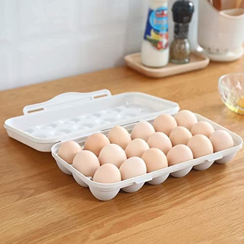 HOME cloud Plastic Egg Tray Holder/Container/Storage Organizer with Lid for Refrigerator (18_Grey)