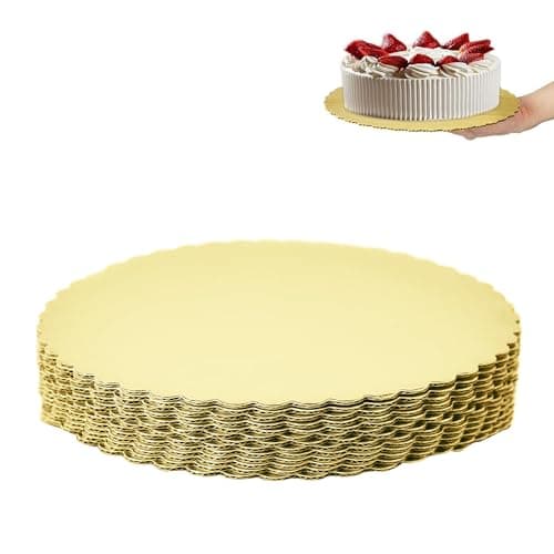 CURATED CART™ Cake Board Round Cake Boards - MDF Cardboard Disposable Cake Pizza Circle Scalloped Mate Gold Tart Decorating Base Stand (10 Inch (Pack of 5 Pcs))