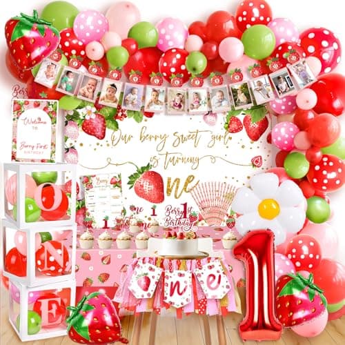 MOVINPE Strawberry 1st Birthday Decorations for Girls Berry First Birthday decor Party Supplies Berry Sweet One Berry First Birthday Decor Strawberry Theme Backdrop Party Decor