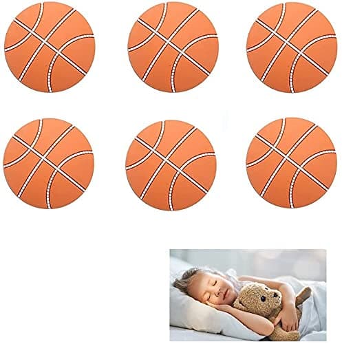 KolorFish Door Stopper Wall Protector, Bumper Self Adhesive Door Knob Pads Soft Rubber Round Basketball Pattern for Protecting Wall, Fridge Door, Cabinets, Toilet (Orange) Pack of 6