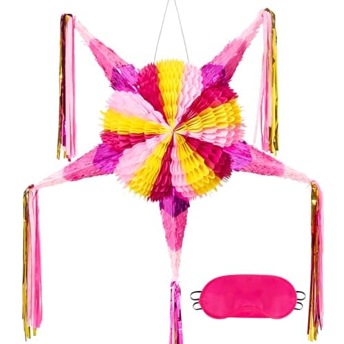 WERNNSAI Cinco de Mayo Star Piata Foldable Pink Mexican Star Piata for Kids Girls Pink Piata Fiesta Party Decorations Luau Event Birthday Party Supplies Mexican Theme Carnivals