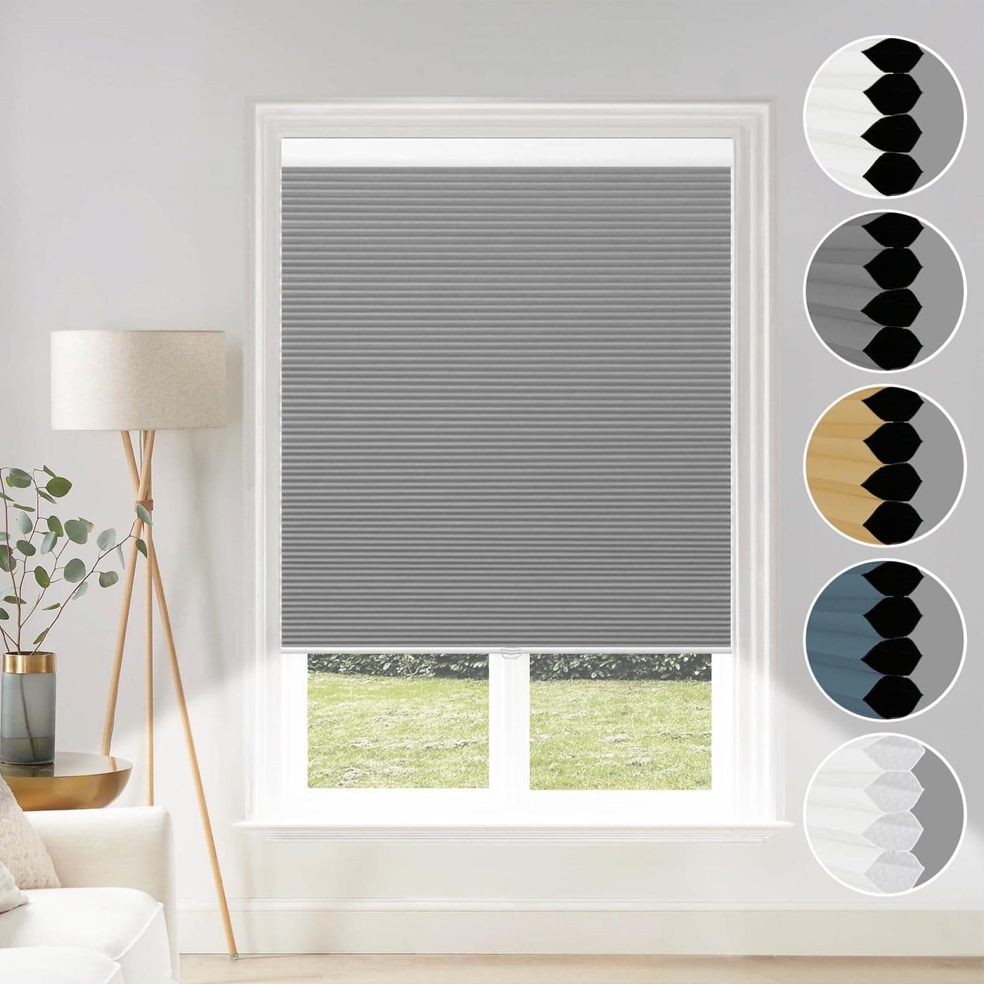 Cordless Cellular Blinds Blackout Shades Honeycomb Blinds Window Fabric Blinds GreyWhite 34x64 inch