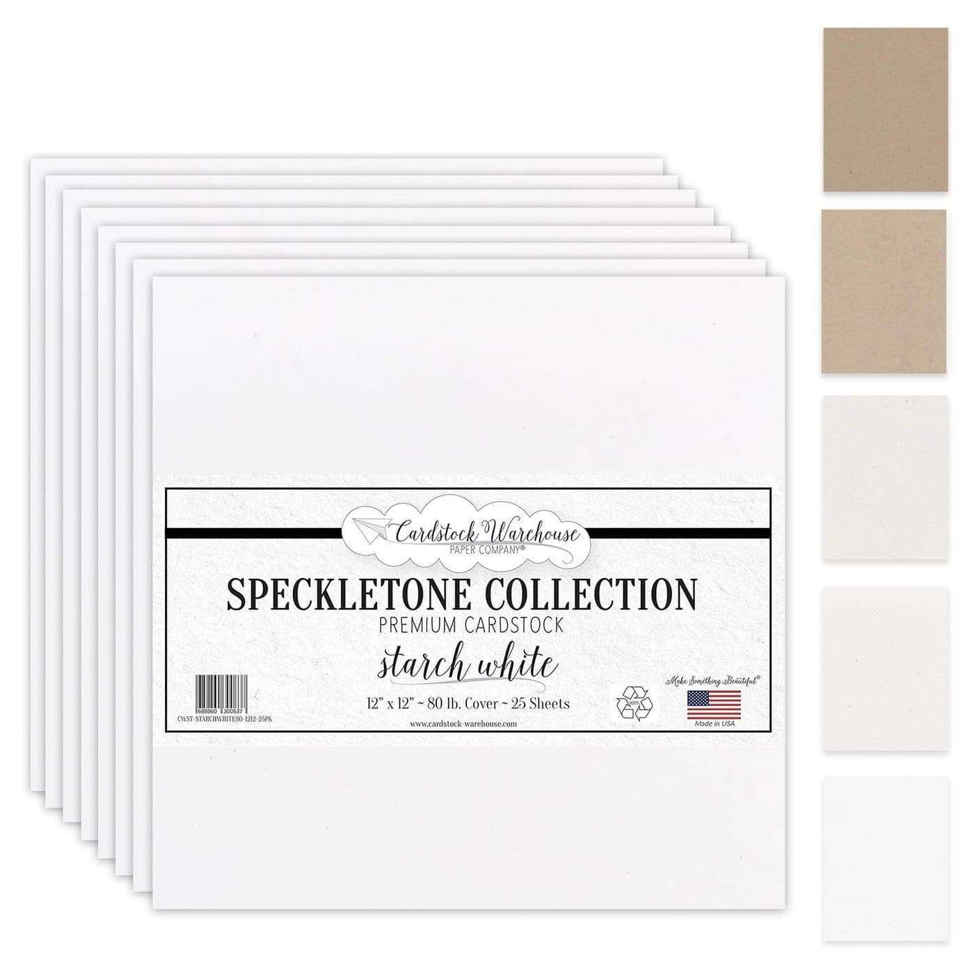 Cardstock Warehouse Speckletone Starch White Card Stock Paper 25 Sheets 12 x 12 80 lb215 gsm 100 Recycled Premium Matte Finish for Scrapbooking Cardmaking Crafts DIY Projects