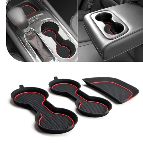 Auovo Cup Holder Inserts Coaster Compatible with Chevy Malibu Accessories 2017 2018 2019 2020 2021 2022 2023 2024 2025 Silicone Cup Mat Pad Car Interior Decoration (3-pcs kit, Red)