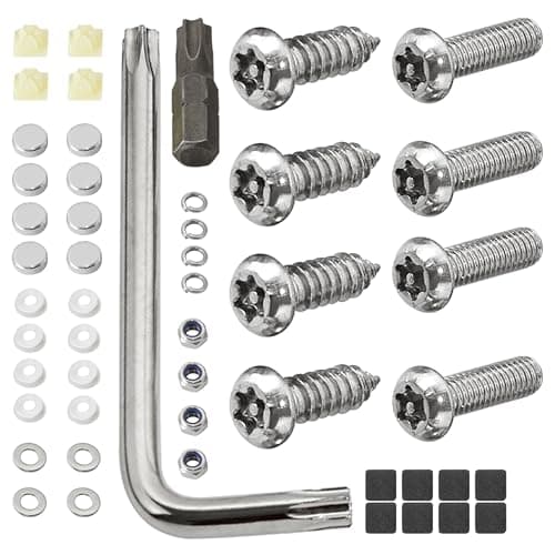RED WOLF AntiTheft License Plate Frame Bolt Fasteners Security SelfTapping Stainless Steel Screws Car Tag Mounting Hardware Kit With Chrome Caps Nuts Foam Pad AntiRattle